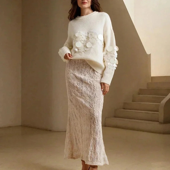 Apricot Casual Women's Handmade Beaded & Sequined Delicate Pullover Sweater - Picture 7 of 7